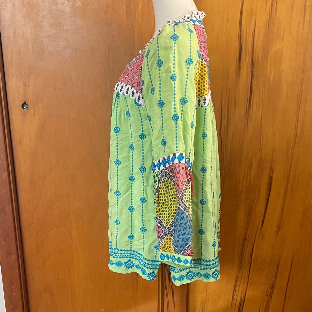 John Mark Lime Green Multi-Color Embroidered Tunic - Picture 2 of 11